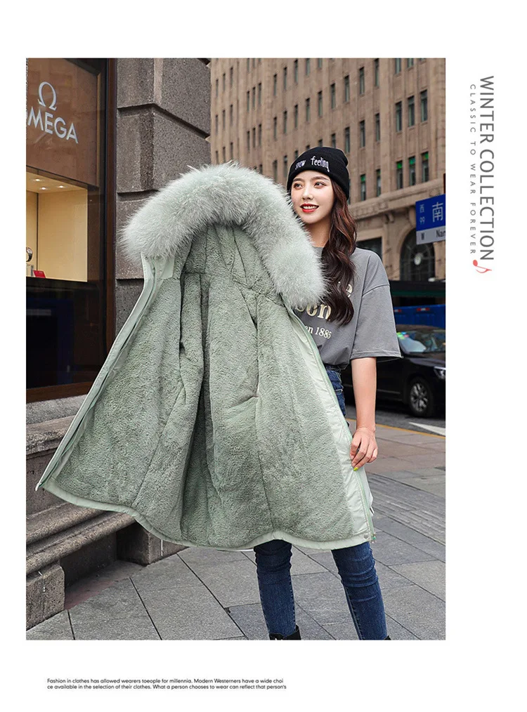 Women Hooded Parkas Coats Mid Lenth Jackets Oversize Solid Fur Collar Zipper Drawstring Loose Elegant Casual 2025 Autumn Winter