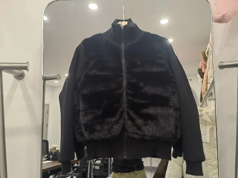 Women Winter Knitted Splicing Imitation Mink Cotton Padded Jacket 2026 New Warm Small Fragrance Jacket Female Parkas Outerwear
