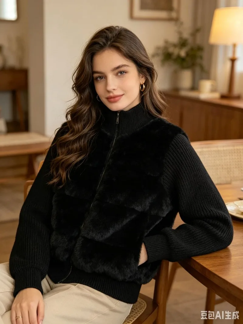Women Winter Knitted Splicing Imitation Mink Cotton Padded Jacket 2026 New Warm Small Fragrance Jacket Female Parkas Outerwear