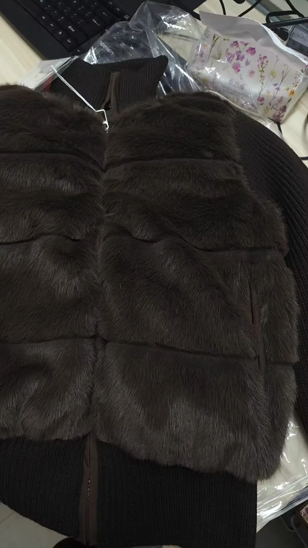 Women Winter Knitted Splicing Imitation Mink Cotton Padded Jacket 2026 New Warm Small Fragrance Jacket Female Parkas Outerwear