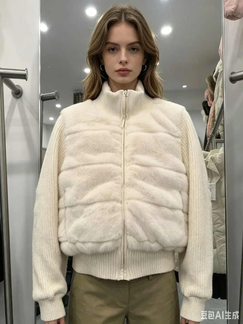 Women Winter Knitted Splicing Imitation Mink Cotton Padded Jacket 2026 New Warm Small Fragrance Jacket Female Parkas Outerwear