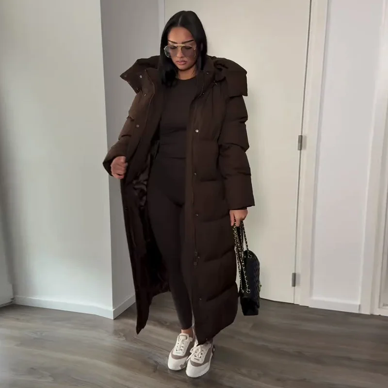 Women Detachable Triangle Shawl Long Puffer Coat Waist Tie Belted Stand Collar Oversize 2026 Casual Warm Winter Cotton Outerwear