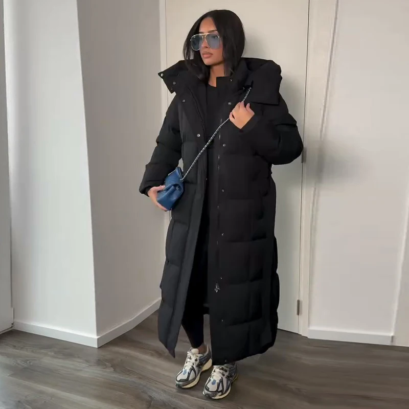 Women Detachable Triangle Shawl Long Puffer Coat Waist Tie Belted Stand Collar Oversize 2026 Casual Warm Winter Cotton Outerwear