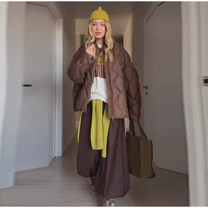 Casual Women's Quilted Cotton Padded Coats Loose O-neck Long Sleeve Zipper Female Coat 2026 Winter Lady Chic Warm Outwear