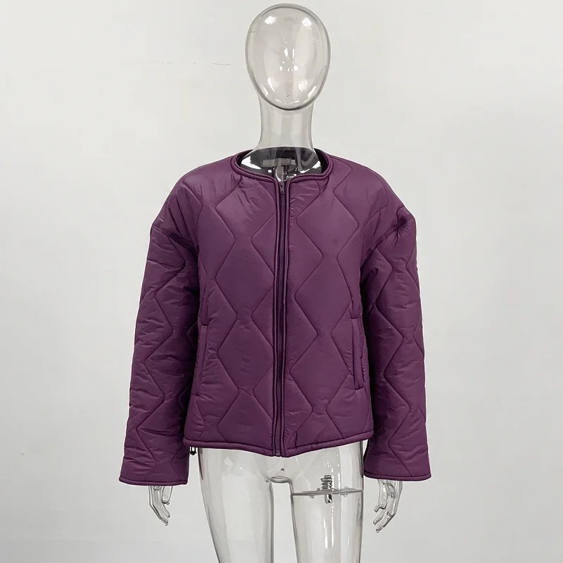 Casual Women's Quilted Cotton Padded Coats Loose O-neck Long Sleeve Zipper Female Coat 2026 Winter Lady Chic Warm Outwear
