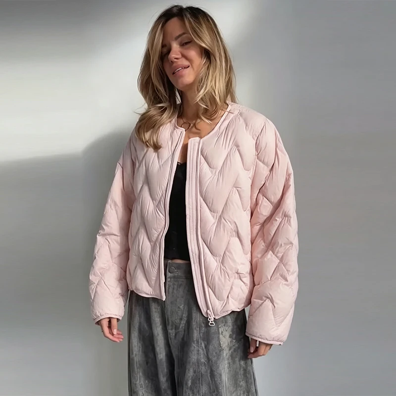 Casual Women's Quilted Cotton Padded Coats Loose O-neck Long Sleeve Zipper Female Coat 2026 Winter Lady Chic Warm Outwear