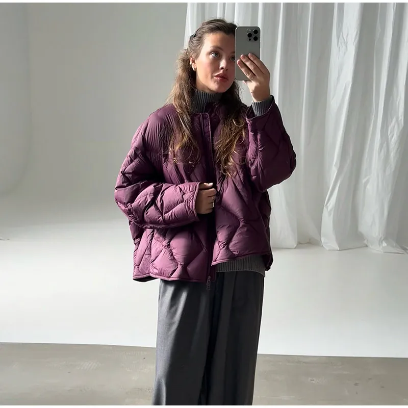 Casual Women's Quilted Cotton Padded Coats Loose O-neck Long Sleeve Zipper Female Coat 2026 Winter Lady Chic Warm Outwear