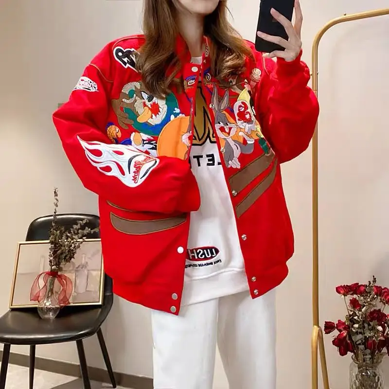 New Autumn Winter Women's Jacket Embroidery Long Sleeve American Baseball Jersey Coats Hip Hop Men's Jackets Vintage