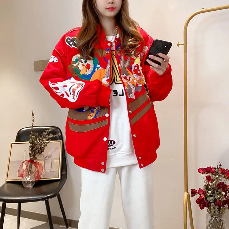 New Autumn Winter Women's Jacket Embroidery Long Sleeve American Baseball Jersey Coats Hip Hop Men's Jackets Vintage