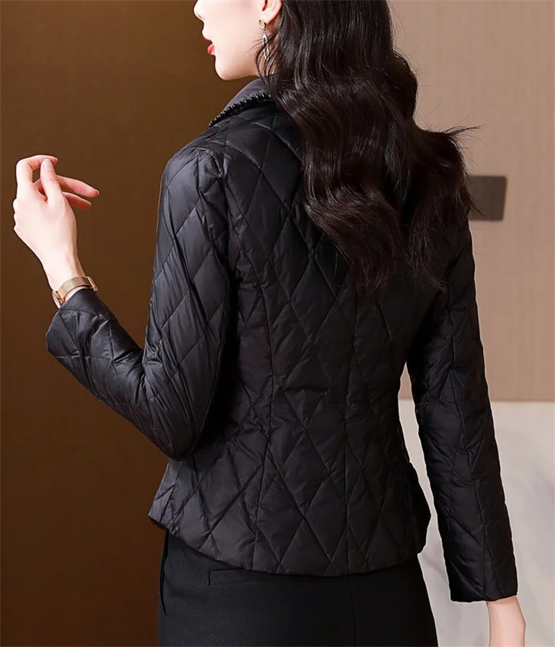 2025 Women Thin Parkas Coat Korean Female Long Sleeves Cotton Padded Jacket Winter Ladies Double-breasted Collar Puffer Outwear