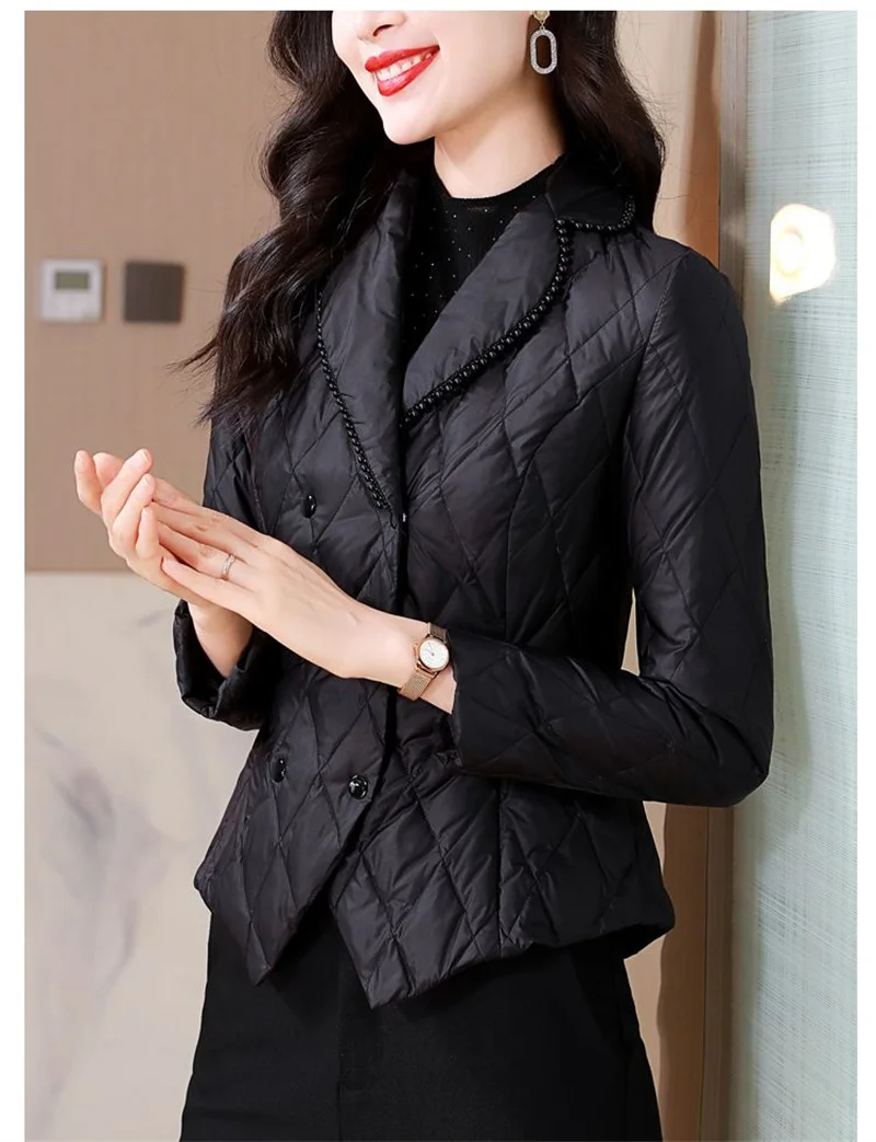 2025 Women Thin Parkas Coat Korean Female Long Sleeves Cotton Padded Jacket Winter Ladies Double-breasted Collar Puffer Outwear