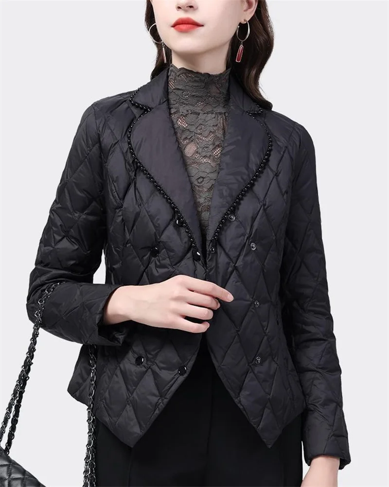 2025 Women Thin Parkas Coat Korean Female Long Sleeves Cotton Padded Jacket Winter Ladies Double-breasted Collar Puffer Outwear