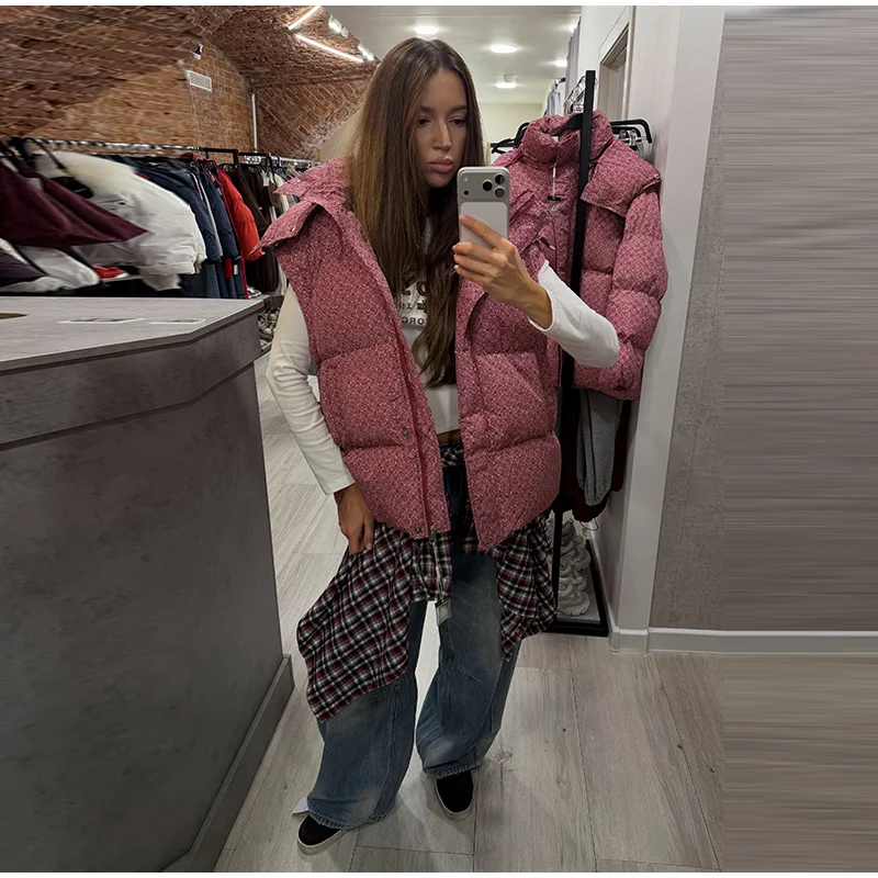 Women Swirl Print Hooded Puffer Jacket Stand Collar Zip Up Long Sleeve Loose Bubble Quilted Coat 2026 Winter Casual Warm Jackets
