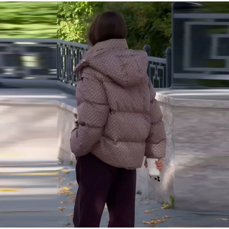 Women Swirl Print Hooded Puffer Jacket Stand Collar Zip Up Long Sleeve Loose Bubble Quilted Coat 2026 Winter Casual Warm Jackets