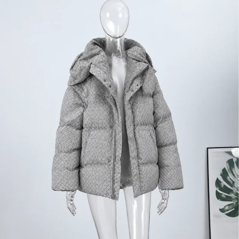 Women Swirl Print Hooded Puffer Jacket Stand Collar Zip Up Long Sleeve Loose Bubble Quilted Coat 2026 Winter Casual Warm Jackets