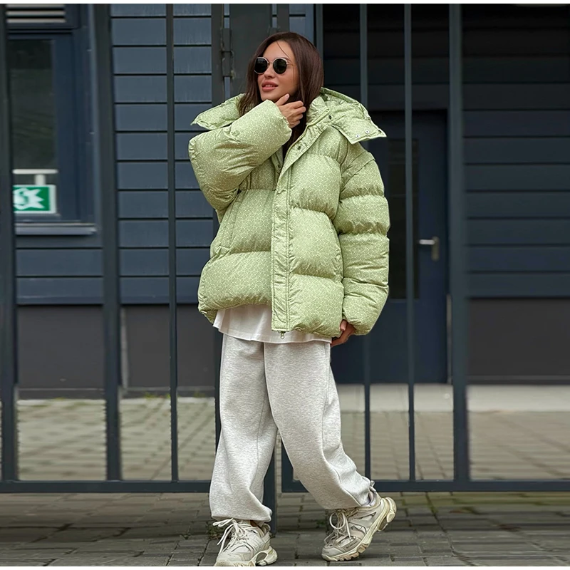 Women Swirl Print Hooded Puffer Jacket Stand Collar Zip Up Long Sleeve Loose Bubble Quilted Coat 2026 Winter Casual Warm Jackets