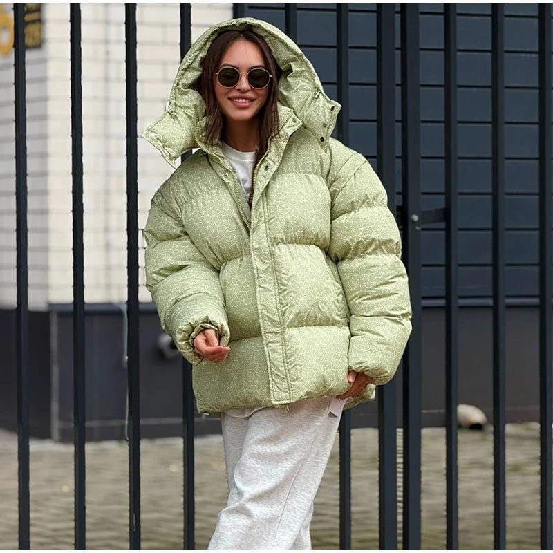 Women Swirl Print Hooded Puffer Jacket Stand Collar Zip Up Long Sleeve Loose Bubble Quilted Coat 2026 Winter Casual Warm Jackets
