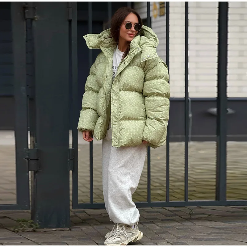 Women Swirl Print Hooded Puffer Jacket Stand Collar Zip Up Long Sleeve Loose Bubble Quilted Coat 2026 Winter Casual Warm Jackets