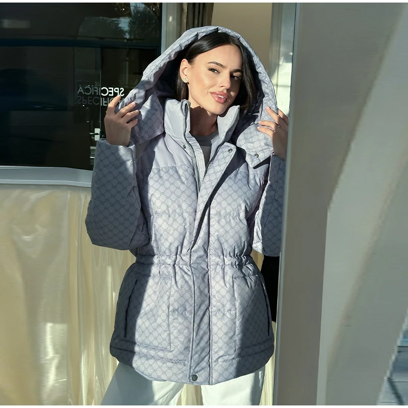 Women Swirl Print Hooded Puffer Jacket Stand Collar Zip Up Long Sleeve Loose Bubble Quilted Coat 2026 Winter Casual Warm Jackets