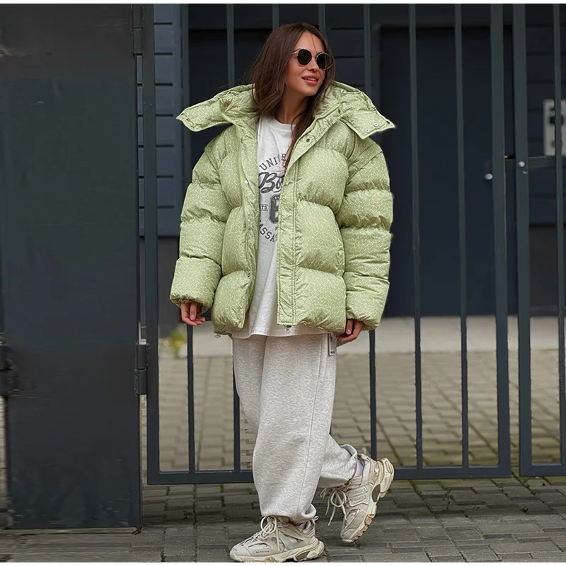 Women Swirl Print Hooded Puffer Jacket Stand Collar Zip Up Long Sleeve Loose Bubble Quilted Coat 2026 Winter Casual Warm Jackets