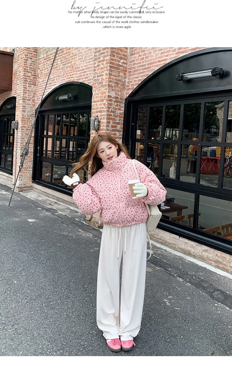 Women Parkas Jackets Casual Coats Floral Print Hooded Drawstring Zipper Long Sleeve Thick Slight Strech Street Wear 2026 Winter