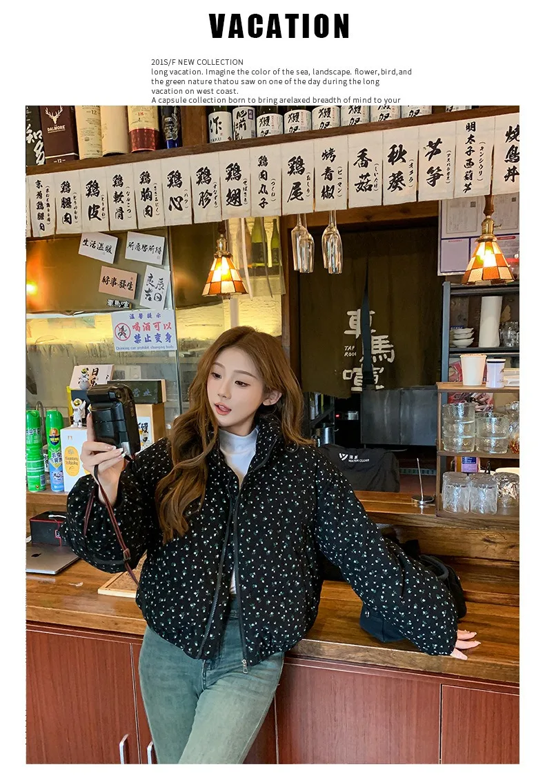 Women Parkas Jackets Casual Coats Floral Print Hooded Drawstring Zipper Long Sleeve Thick Slight Strech Street Wear 2026 Winter