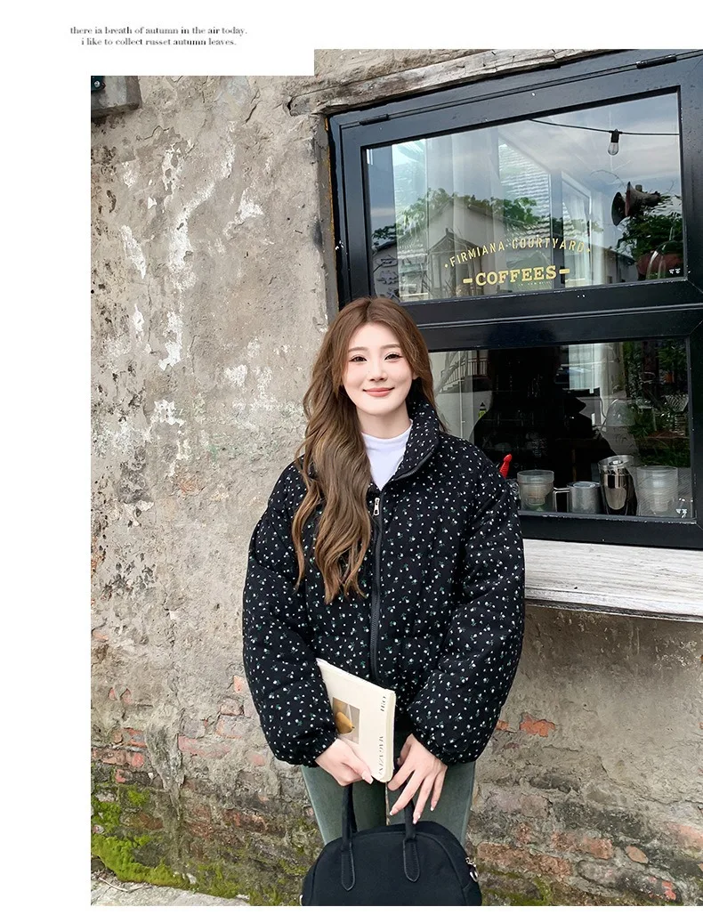 Women Parkas Jackets Casual Coats Floral Print Hooded Drawstring Zipper Long Sleeve Thick Slight Strech Street Wear 2026 Winter