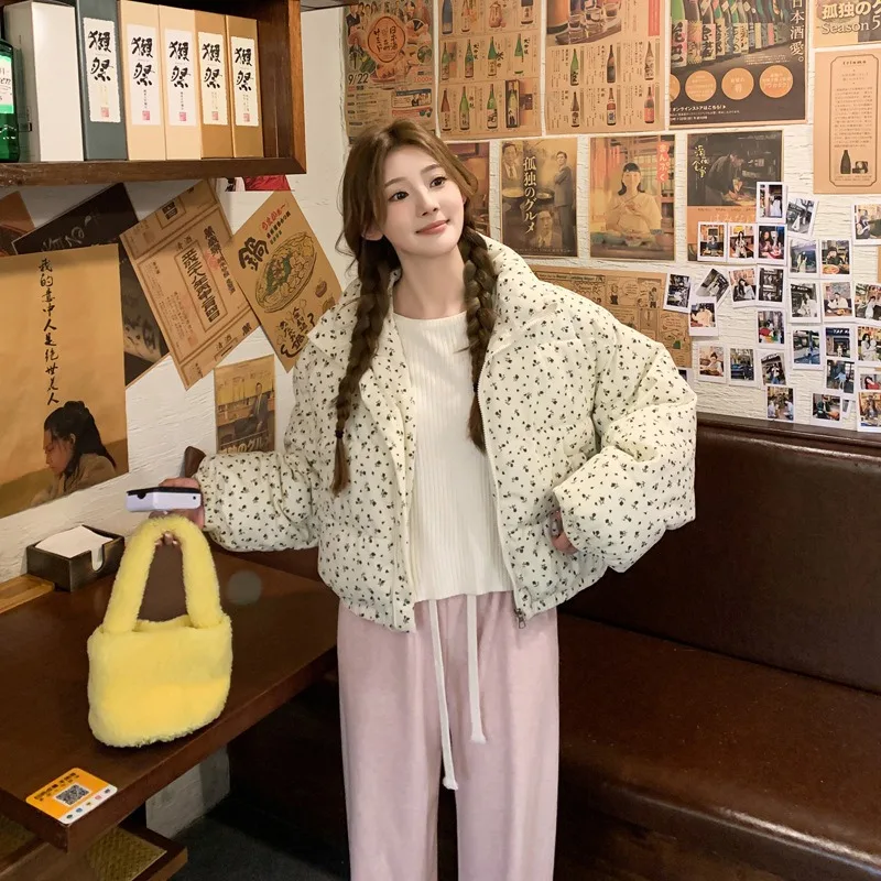 Women Parkas Jackets Casual Coats Floral Print Hooded Drawstring Zipper Long Sleeve Thick Slight Strech Street Wear 2026 Winter