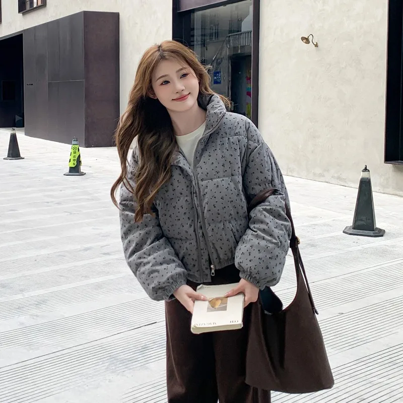 Women Parkas Jackets Casual Coats Floral Print Hooded Drawstring Zipper Long Sleeve Thick Slight Strech Street Wear 2026 Winter