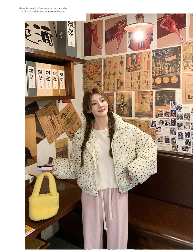 Women Parkas Jackets Casual Coats Floral Print Hooded Drawstring Zipper Long Sleeve Thick Slight Strech Street Wear 2026 Winter