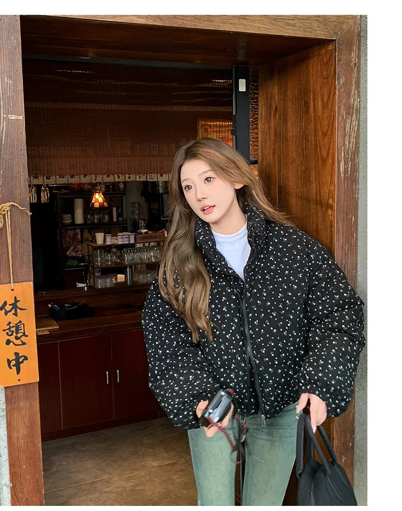 Women Parkas Jackets Casual Coats Floral Print Hooded Drawstring Zipper Long Sleeve Thick Slight Strech Street Wear 2026 Winter
