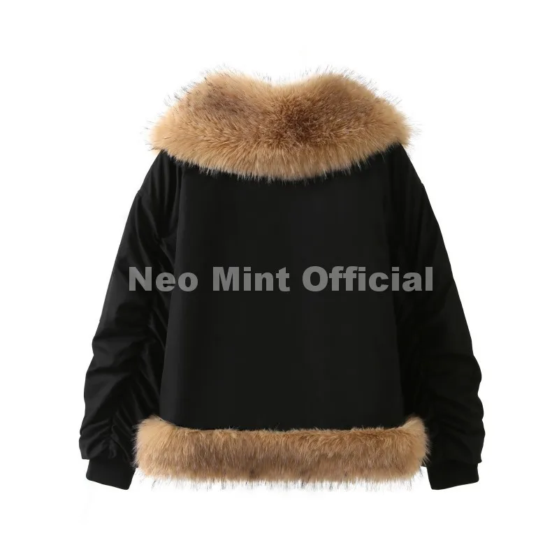 Neo Mint Cozy Girls Furry Shawl Collar Quilted Puffer Bomber Jacket Women Winter Hot Fashion Faux Fur Trim Parkas Coat Outerwear
