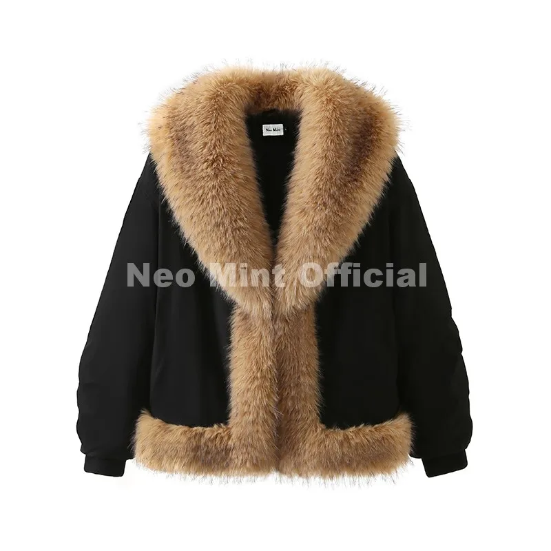 Neo Mint Cozy Girls Furry Shawl Collar Quilted Puffer Bomber Jacket Women Winter Hot Fashion Faux Fur Trim Parkas Coat Outerwear