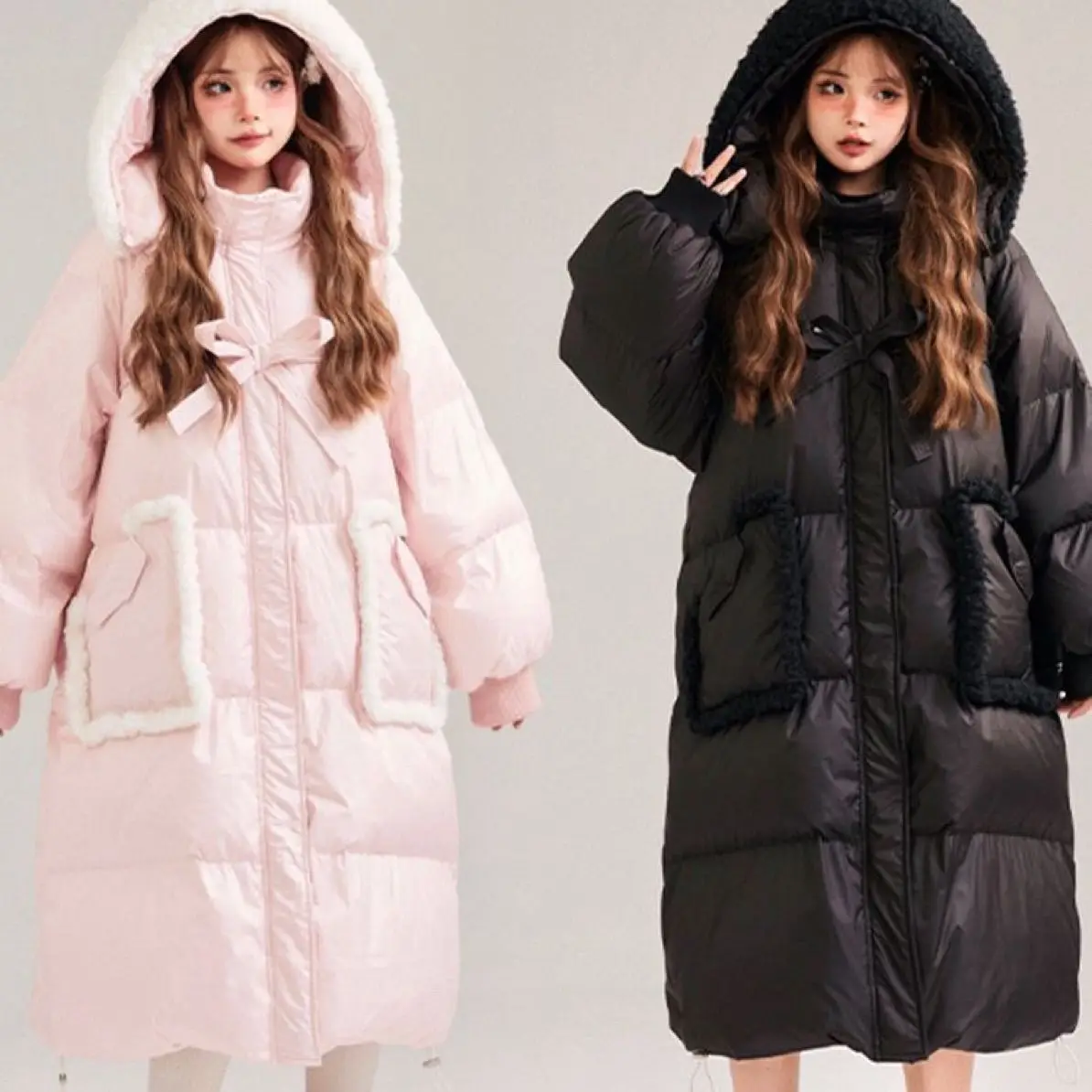 2026 Winter New Fashion Design Loose Thick Cotton Outerwear Christmas Sweet Mid-length Cotton-padded Jacket for College Students