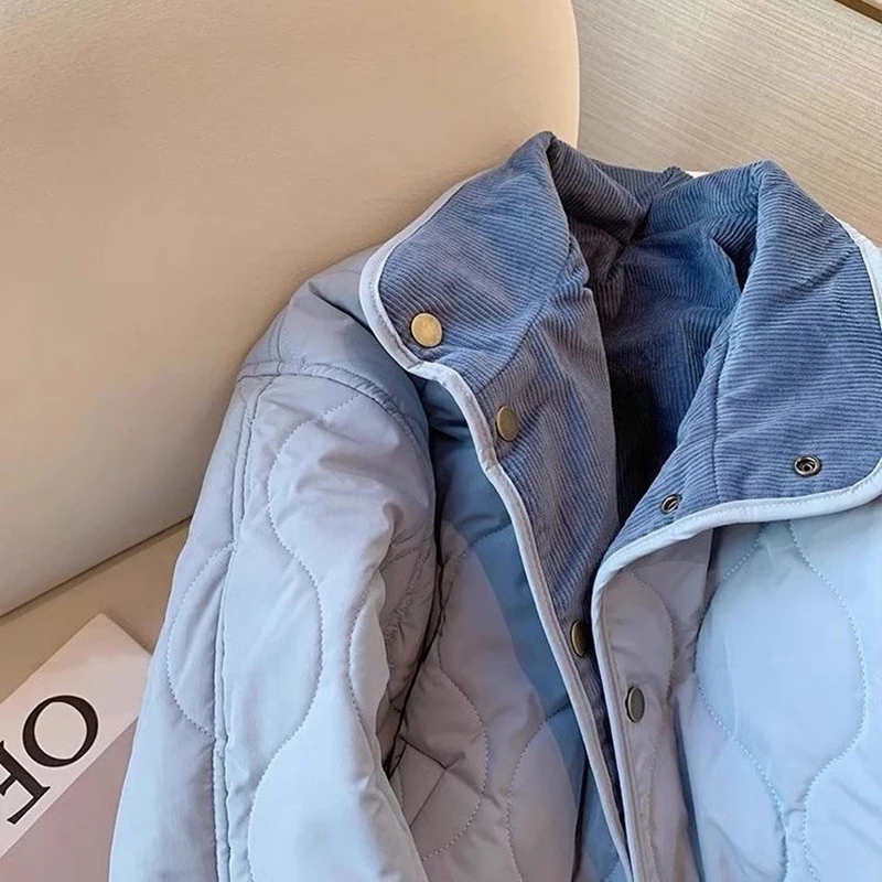 MEXZT Corduroy Parka Women Fashion Patchwork Puffer Jacket Winter Korean Down Coats Long Sleeve Casual Cotton Padded Outerwears