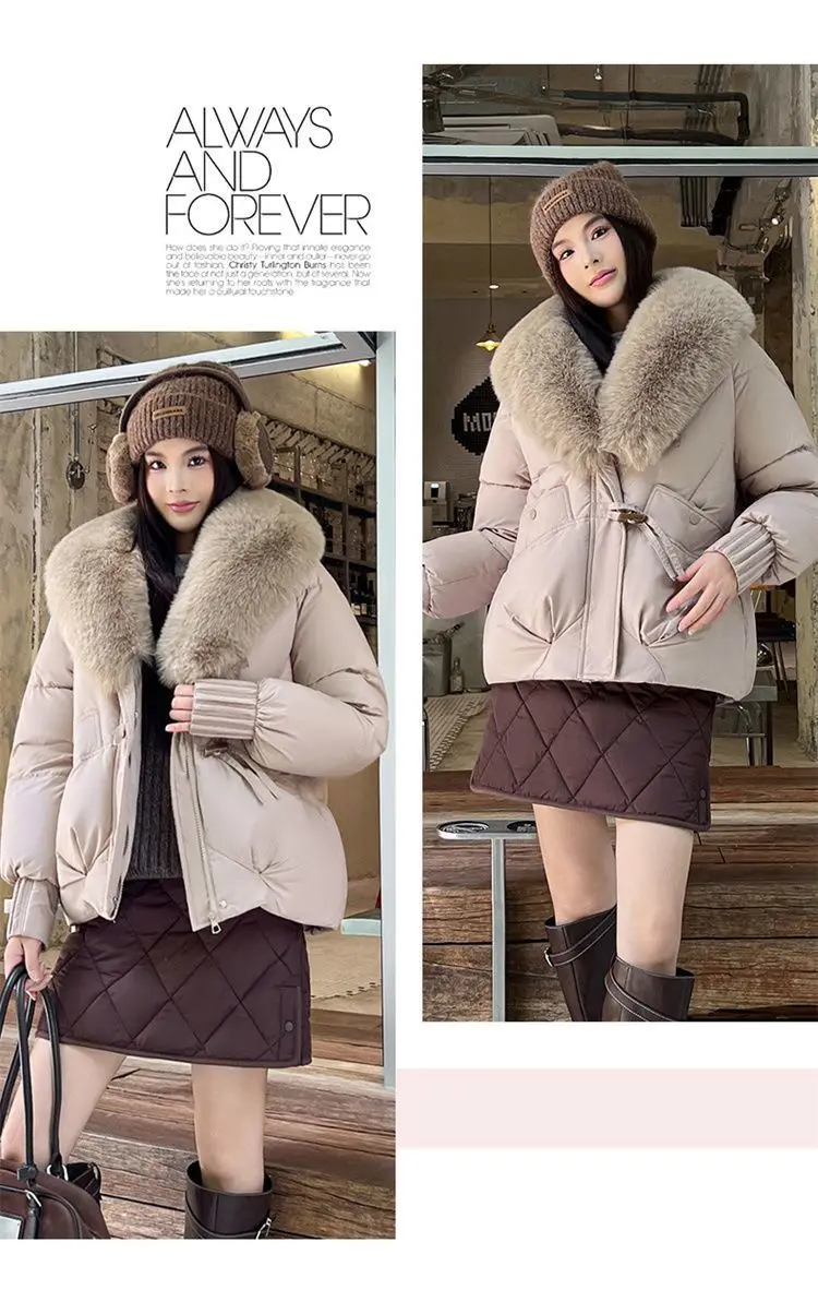 Women Winter Large Fur Collar Warm Thicken Cotton Padded Jacket 2025 New Women Loose Bread Coat Women Cotton Coat Winter Outwear