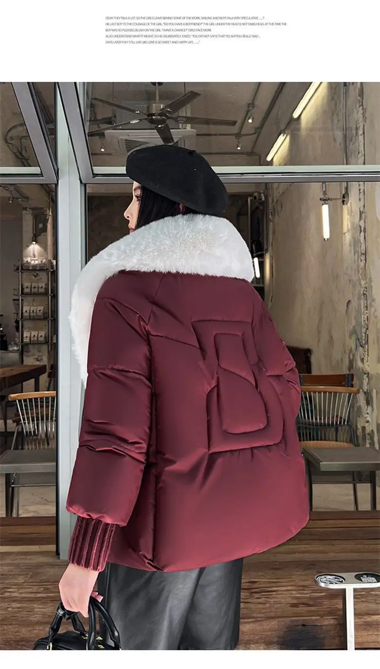 Women Winter Large Fur Collar Warm Thicken Cotton Padded Jacket 2025 New Women Loose Bread Coat Women Cotton Coat Winter Outwear