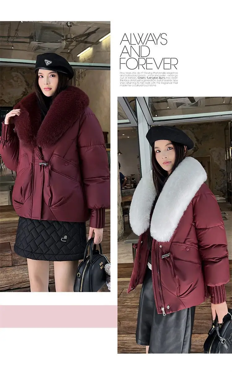 Women Winter Large Fur Collar Warm Thicken Cotton Padded Jacket 2025 New Women Loose Bread Coat Women Cotton Coat Winter Outwear