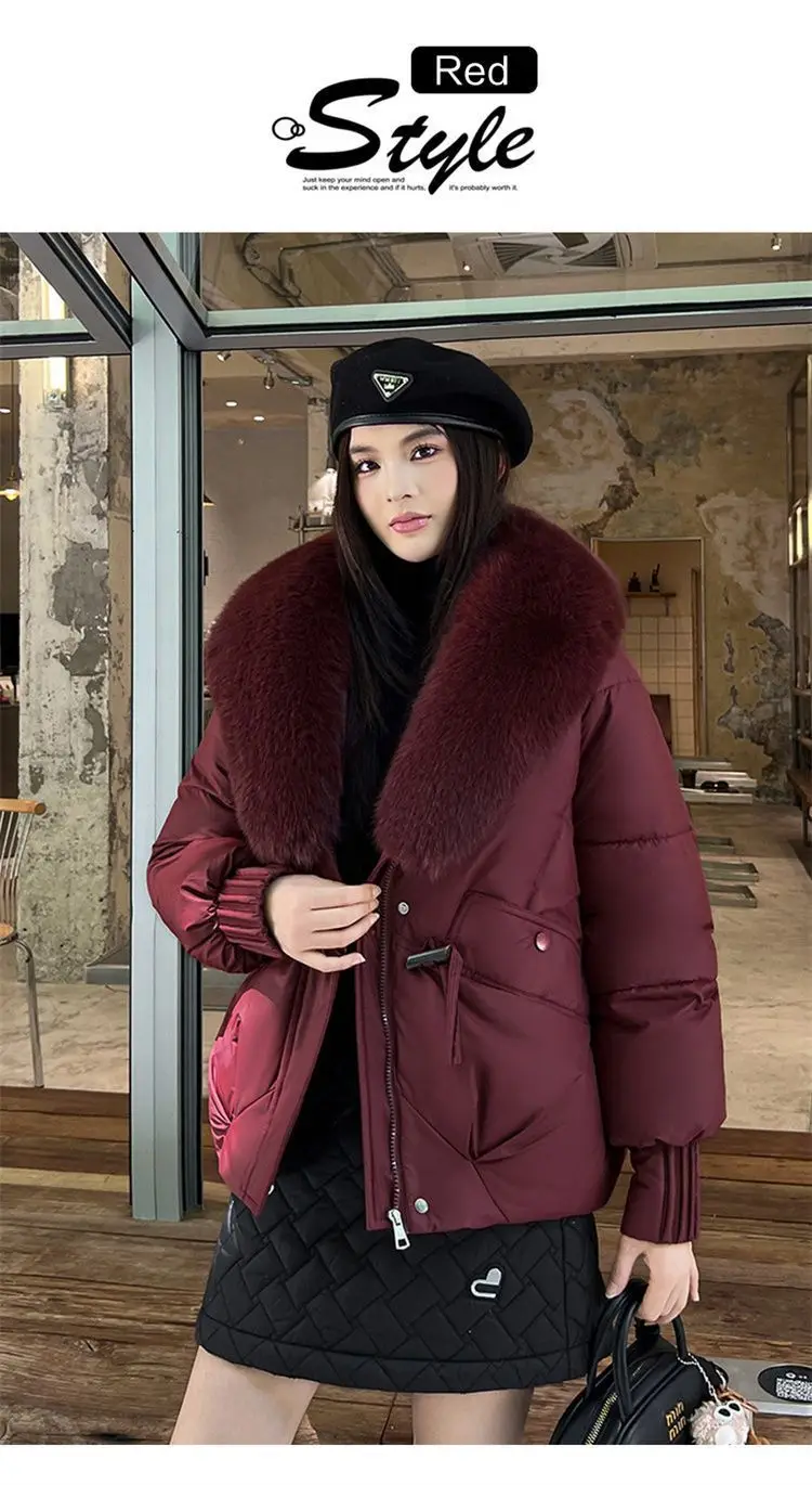 Women Winter Large Fur Collar Warm Thicken Cotton Padded Jacket 2025 New Women Loose Bread Coat Women Cotton Coat Winter Outwear