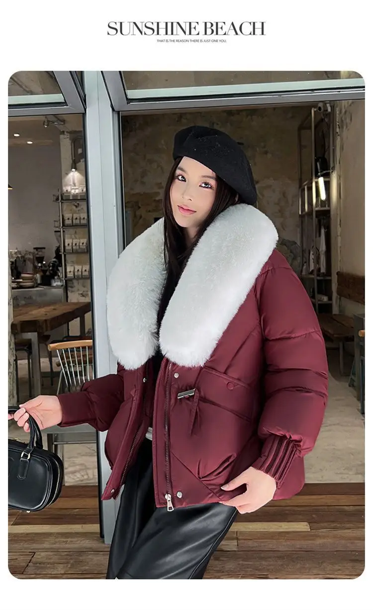 Women Winter Large Fur Collar Warm Thicken Cotton Padded Jacket 2025 New Women Loose Bread Coat Women Cotton Coat Winter Outwear