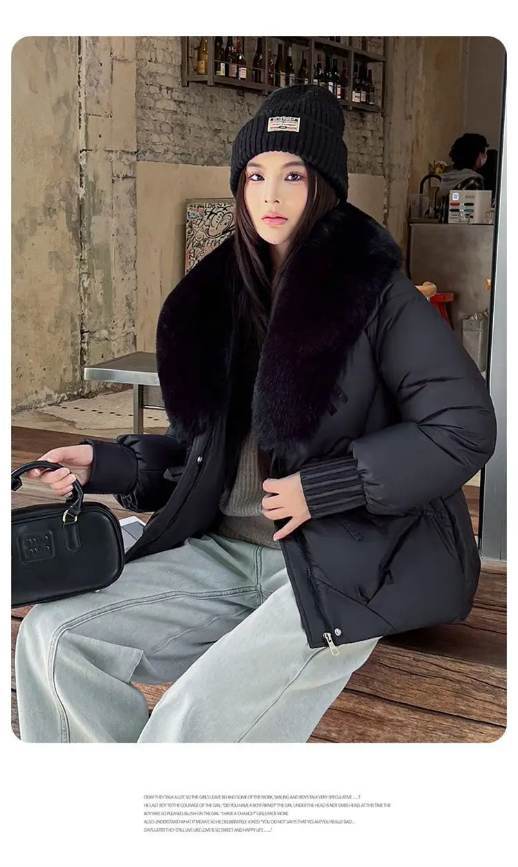 Women Winter Large Fur Collar Warm Thicken Cotton Padded Jacket 2025 New Women Loose Bread Coat Women Cotton Coat Winter Outwear