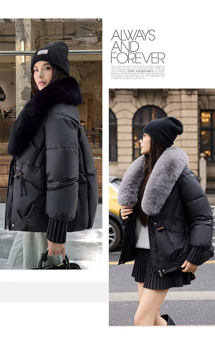 Women Winter Large Fur Collar Warm Thicken Cotton Padded Jacket 2025 New Women Loose Bread Coat Women Cotton Coat Winter Outwear