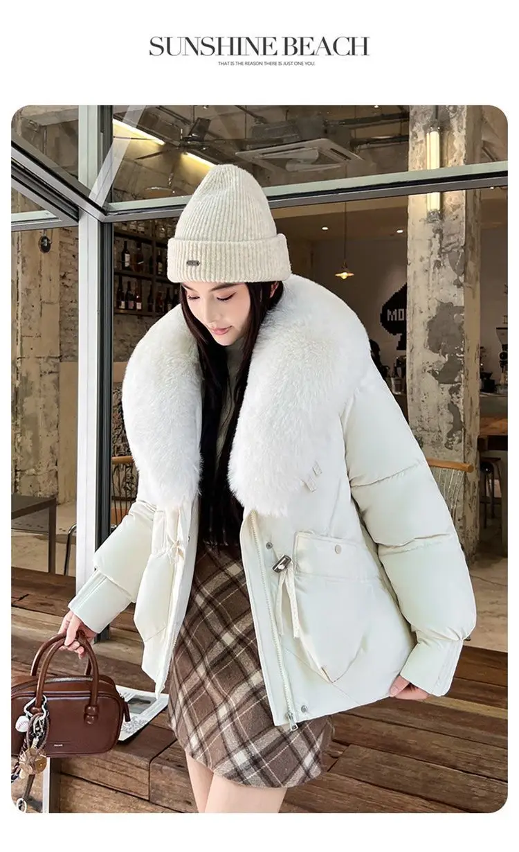 Women Winter Large Fur Collar Warm Thicken Cotton Padded Jacket 2025 New Women Loose Bread Coat Women Cotton Coat Winter Outwear
