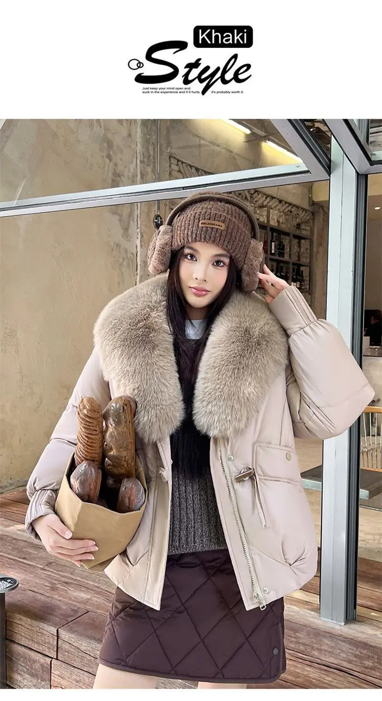 Women Winter Large Fur Collar Warm Thicken Cotton Padded Jacket 2025 New Women Loose Bread Coat Women Cotton Coat Winter Outwear