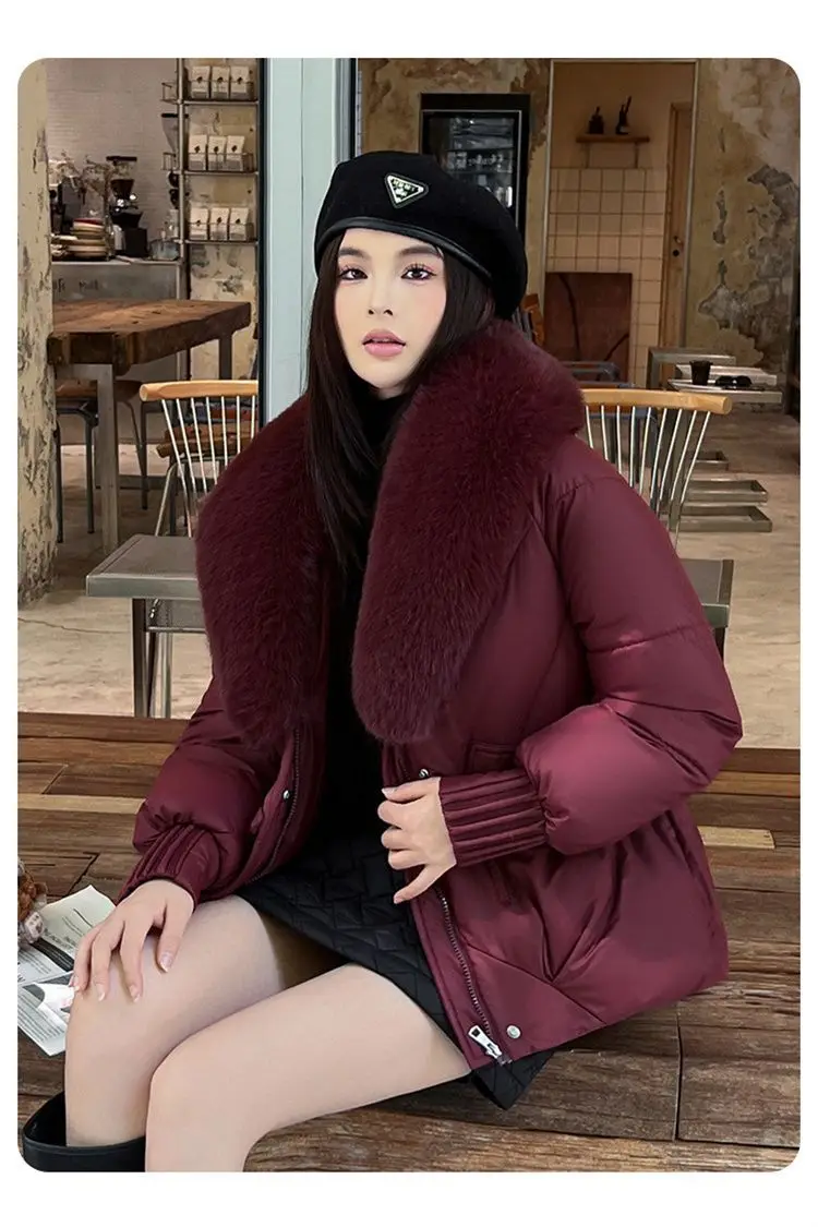 Women Winter Large Fur Collar Warm Thicken Cotton Padded Jacket 2025 New Women Loose Bread Coat Women Cotton Coat Winter Outwear
