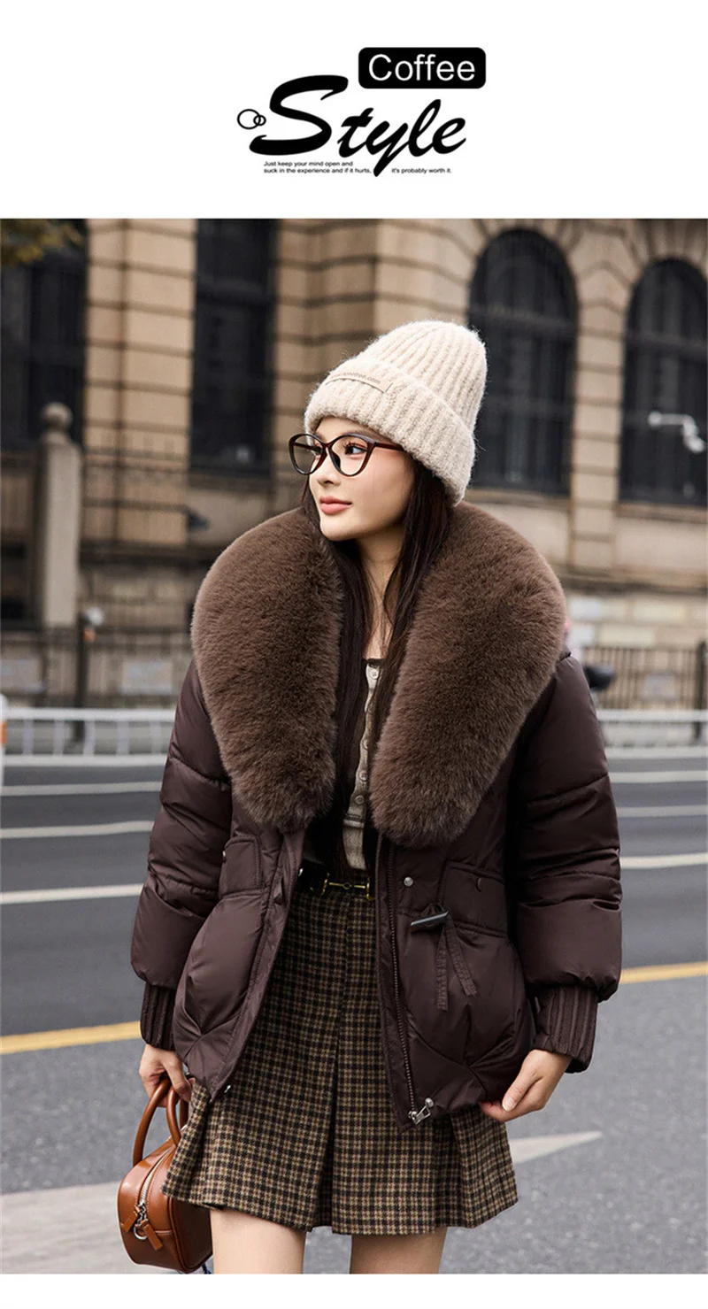 2026 Fashion Big Fur Collar Down Cotton-padded Jacket Women's Short Parkas Winter Streetwear Outerwear Lady Thicken Loose Coats
