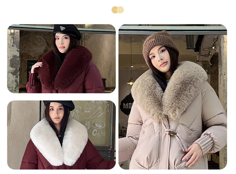 2026 Fashion Big Fur Collar Down Cotton-padded Jacket Women's Short Parkas Winter Streetwear Outerwear Lady Thicken Loose Coats