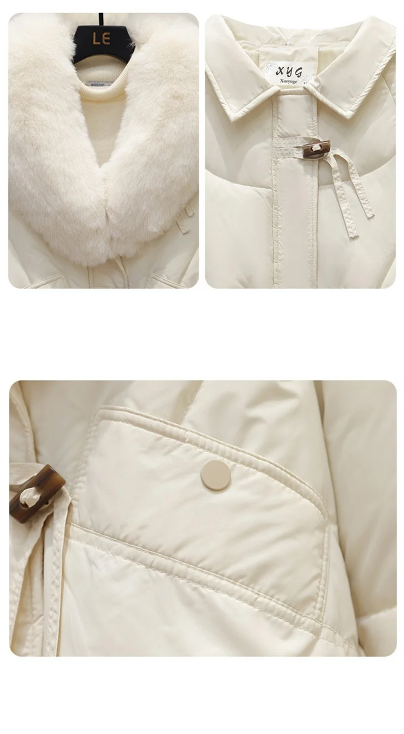 2026 Fashion Big Fur Collar Down Cotton-padded Jacket Women's Short Parkas Winter Streetwear Outerwear Lady Thicken Loose Coats
