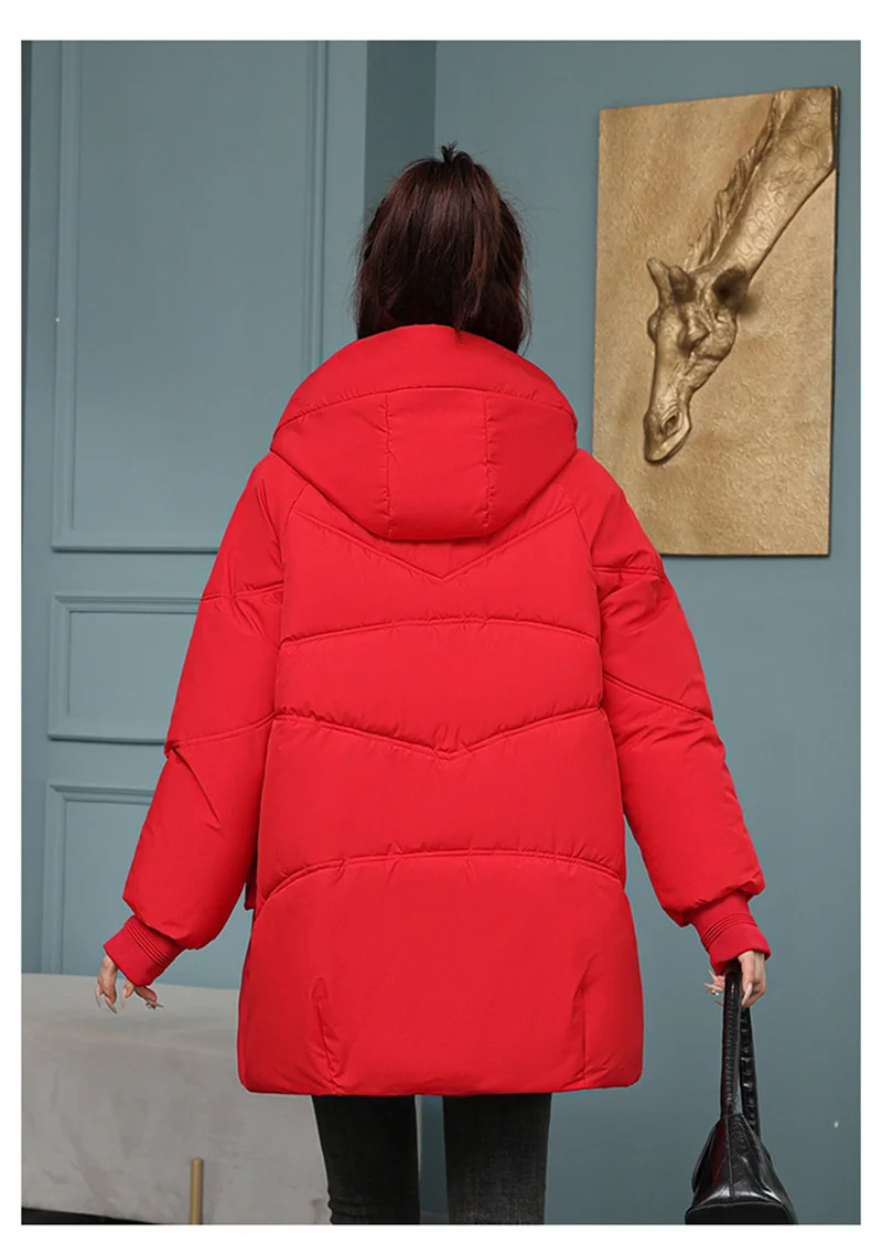 Korean Fashion Autumn Winter 2025 New Women's Down Cotton Jacket Fashion Hooded Leisure Coat Mid length Women Overcoat