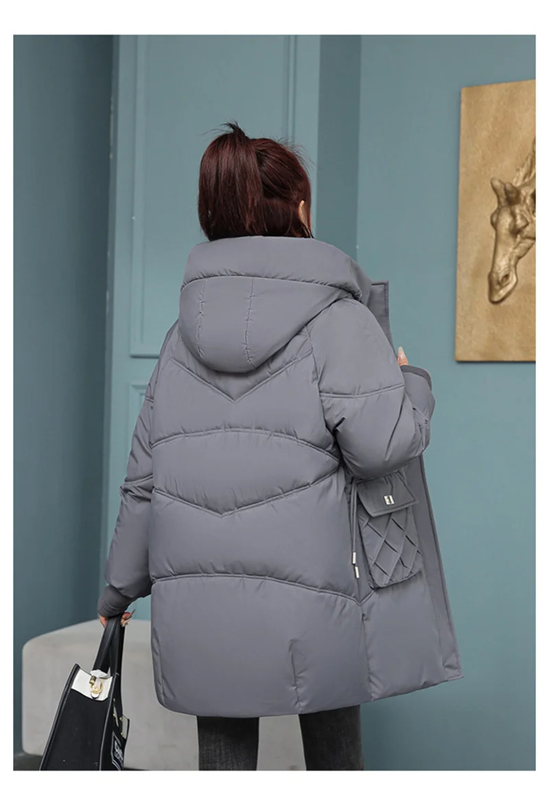 Korean Fashion Autumn Winter 2025 New Women's Down Cotton Jacket Fashion Hooded Leisure Coat Mid length Women Overcoat